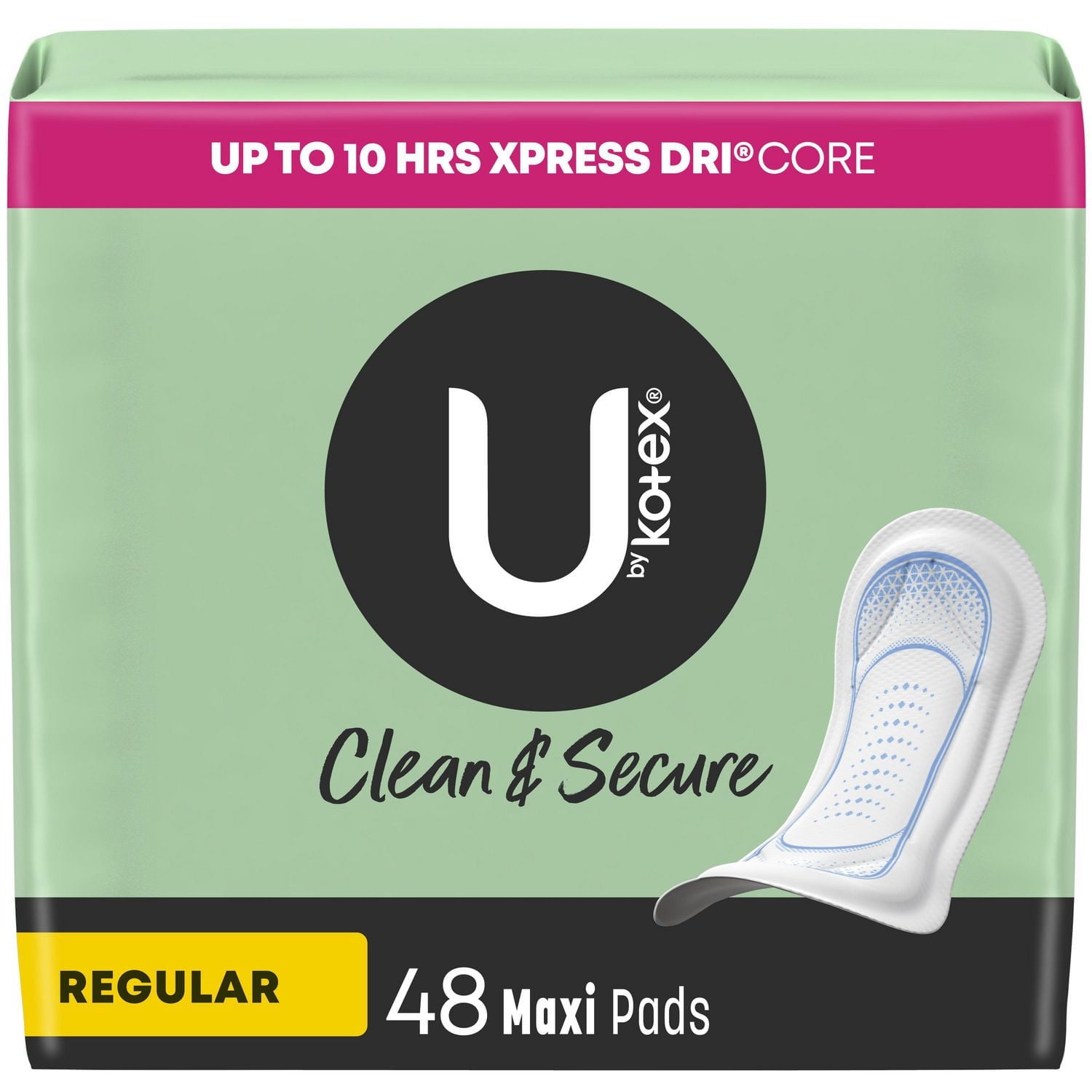 U by Kotex Clean & Secure Serviettes Maxi, Absorption Régulière