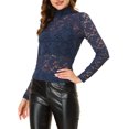 thumbnail image 4 of INSPIRE CHIC Haut Transparent pour Femme à Manches Longues Col Roulé Blouse en Dentelle Florale Transparente S Bleu Marine, 4 of 6