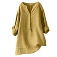 thumbnail image 1 of Timegard Plus Size Tops for Women Cotton Linen V Neck Button Long Sleeve Shirts Blouse Fall Loose, 1 of 6