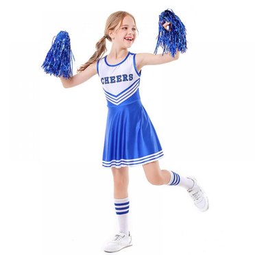 Tenues de Cheerleader pour Filles Ensemble de Costume de Cheerleading avec Chaussettes Balles de Cheerleading pour Enfants Adolescents Filles Jeux de Sport de Vacances 3-10 Ans