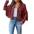 thumbnail image 2 of Veste à Franges en Faux Cuir Suédé pour Femme Moto Moto Biker Courte Ouverte à l'Avant Manteau à Pampilles, 2 of 9