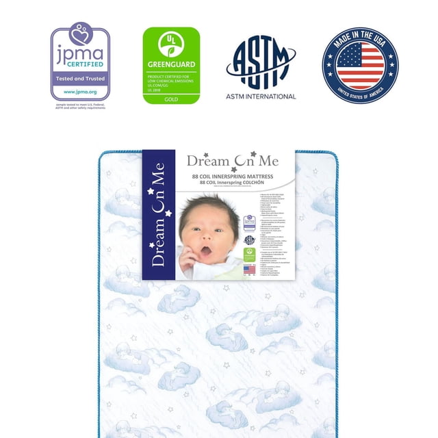 Dream On Me Twilight 5” 80 Coil Spring Crib and Toddler Bed Mattress In Blue