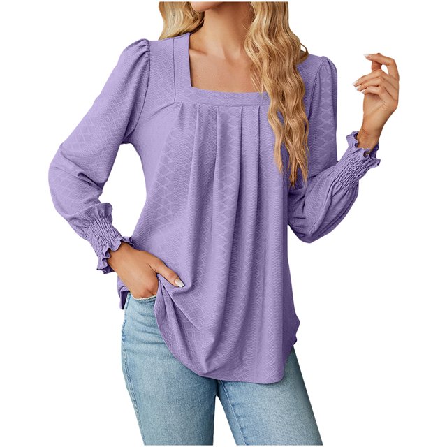 Pompotops Chemisier à Manches Longues pour Femmes, Mode, Col Carré Profond, Bouton Solide, Liquidation