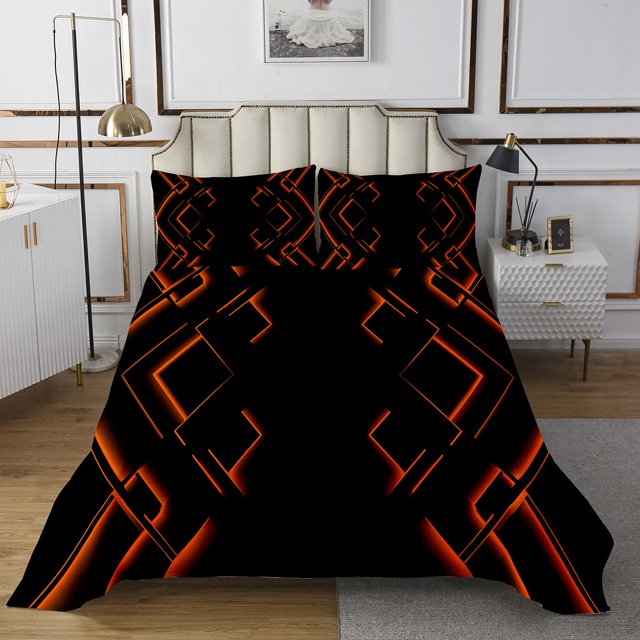 Erosebridal Modern Geometric Coverlet Set King, Abstract Stripe Bedding Set, Futuristic Decor, 3pcs