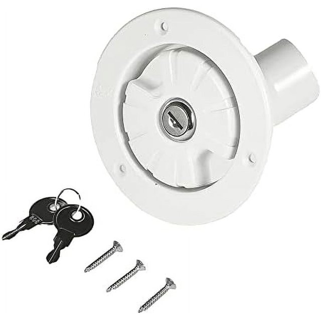 Entrée d'Eau RV, Entrée d'Eau Douce de Remplacement, Bouchon de Remplissage d'Eau Verrouillable avec 2 Clés, Couvercle Résistant à l'Eau pour Véhicule Récréatif, Tuyau d'Eau de 38mm