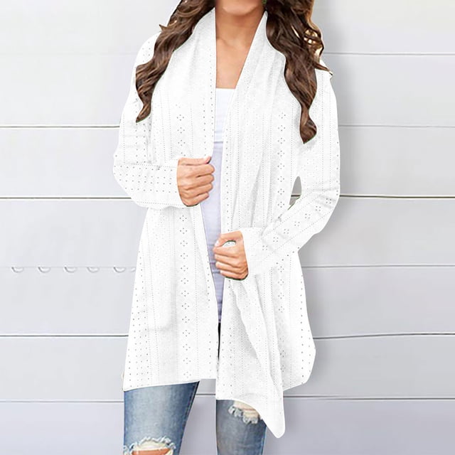 RXIRUCGD Blouse Cardigan Décontractée à Manches Longues Unie pour Femme, Blanc, Taille : 2TG