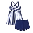 thumbnail image 4 of Women Plus Size Tankini Sets, Modest Two Piece Swimdress with Skirt Bottom, Printed V-Neck Swimwear, Tummy Control Bathing Suits for Beach Pool Summer, 4 of 6