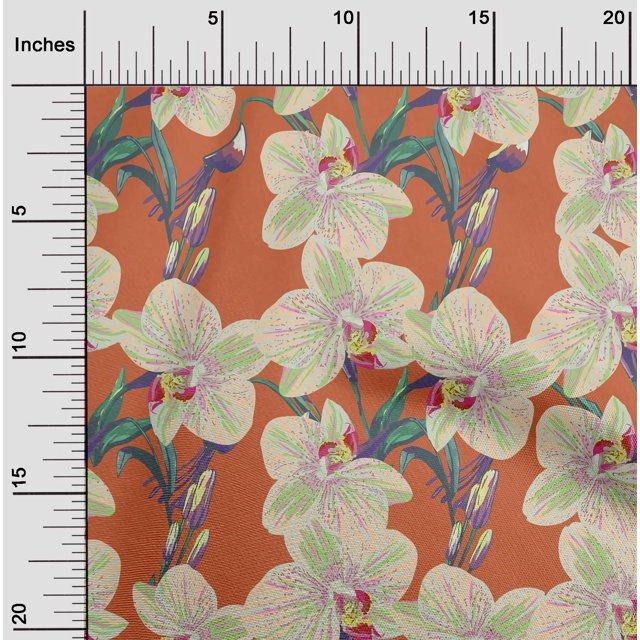 oneOone Polyester Lycra Fabric Leaves & Orchids Floral Decor Fabric Printed BTY 56 Inches Wide
