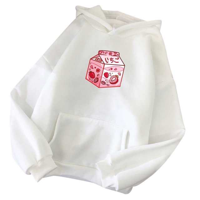 Pompotops Chandails en Molleton à Capuche pour Femmes, Imprimé Fraise, Manches Longues, Décontracté, avec Poche