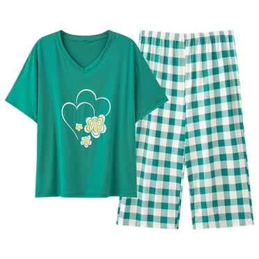 Huaizzzy Ensemble de Pyjama pour Femmes Haut à Manches Courtes Pantalon Capri Tenue de Nuit Grande Taille Ensembles de Pyjama pour Femmes Short de Pyjama pour Femmes Tenue de Nuit pour Femmes Sommeil Ensemble de Pyjama pour Femmes Pantalon de Pyjama pour Femmes Longueur Courte