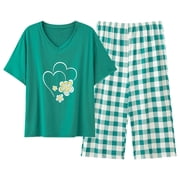 Huaizzzy Women Pajamas Set Short Sleeve Top Capri Pants Sleepwear Plus Pajama Suits for Women Women's Pajama Shorts Night Wear for Women Sleep Womens Pajamas Set Womens Pajama Pants Short Length