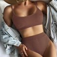 thumbnail image 1 of ylioge Womens Two Piece Swimsuits Tankini Ribbed Built in Removeable Bras Bikini Bathing Suits Ladies Solid High Waisted Swimsuit, 1 of 7