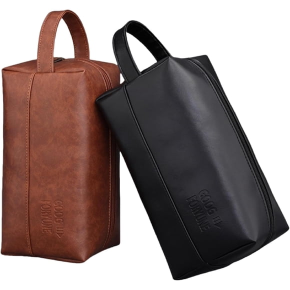 PU Toiletry Bag For Men Travel Portable Organizer Hanging Kit Water Resistant Shaving Bag Cosmetic Pouch For Traveling(Brown)