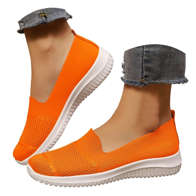 Mepaouo Chaussures Mocassins de Marche pour Femmes à Enfiler Légères à Bout Rond en Tricot Plates Espadrilles de Course Tennis