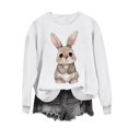 thumbnail image 1 of Penkiiy Chemises de Pâques pour Femmes 2024 Manches Longues Mignon Lapin Col Rond Chandail en Molleton Graphique Lapin Décontracté Été Blouse Tunique Hauts TG Blanc, 1 of 6