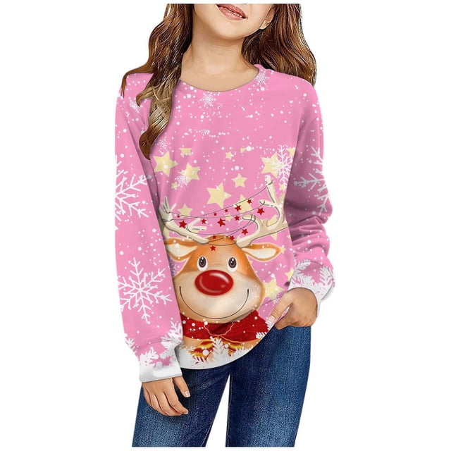 HNMKIU Chandails en Molleton Col Rond Filles Automne et Hiver Imprimé de Noël Manches Longues Décontracté Sans Capuche