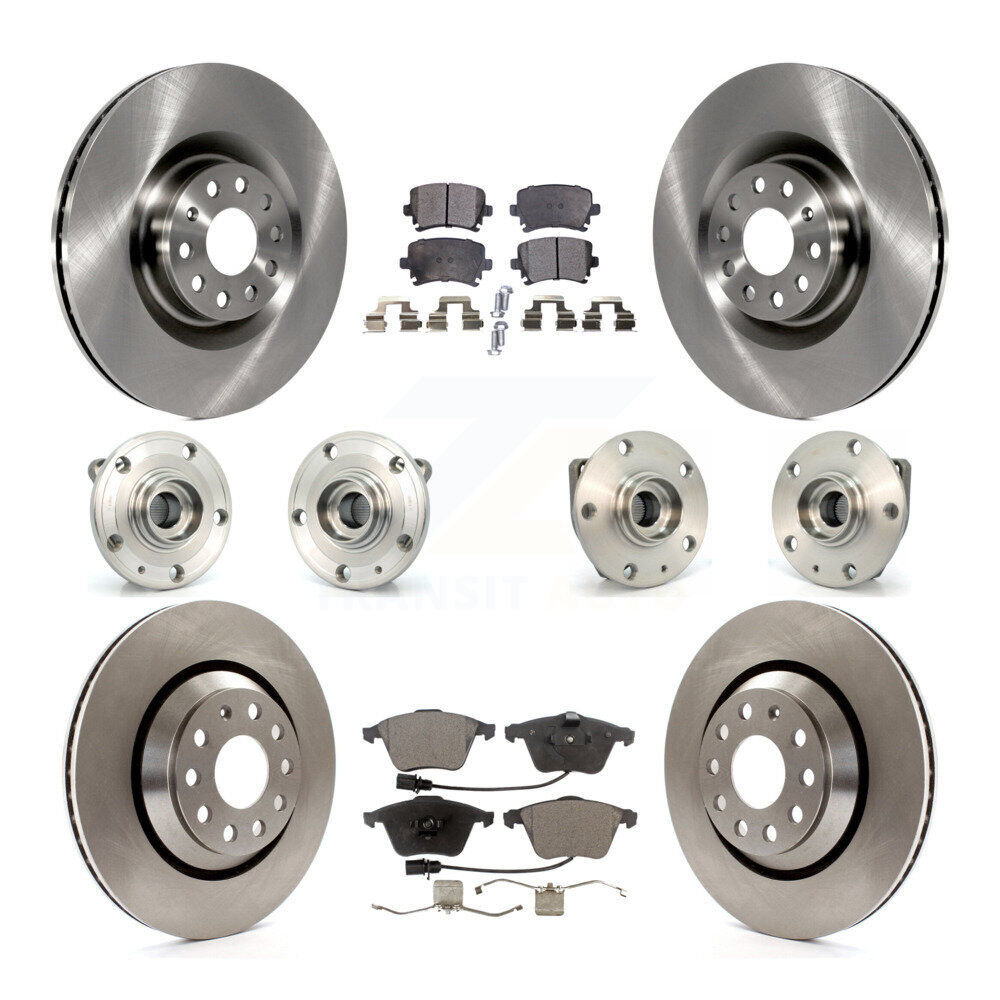 Transit Auto Ensemble de Roulement de Moyeu avant Arrière Rotor de Frein à Disque et Plaquette Semi-Métallique (10 Pcs) pour Voiture 2008 Volkswagen R32 avec Diamètre 345mm Côté Gauche Droit (Conducteur Passager) KBB-128000