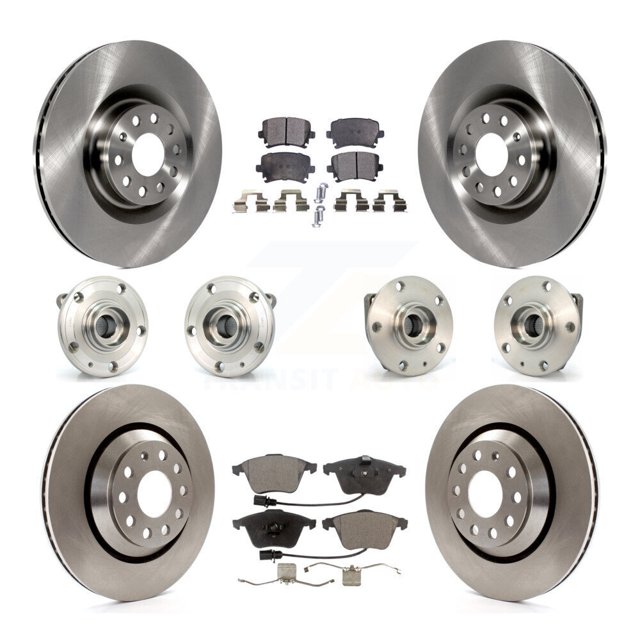 Transit Auto Ensemble de Roulement de Moyeu avant Arrière Rotor de Frein à Disque et Plaquette Semi-Métallique (10 Pcs) pour Voiture 2008 Volkswagen R32 avec Diamètre 345mm Côté Gauche Droit (Conducteur Passager) KBB-128000