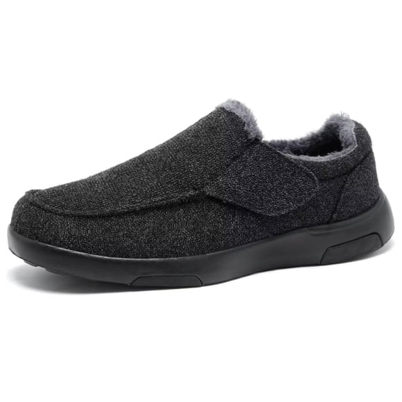 Men's Orthopedic Slip On Slippers Shoes with Arch Support: Adjustable Hook and Loop Closure Fleece Loafers, Plantar Fasciitis Shoes with Supportive for Flat Feet, Leisur