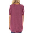 thumbnail image 3 of Women T-shirt Solid Color Stitching Top Asymmetrical Hem Asymmetrical Hem Blouse, Red, S, 3 of 7