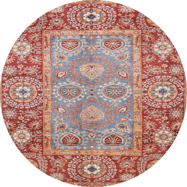 Ahgly Company Tapis d'Intérieur Ronds Abstraits Orientaux Rouges, 7 Pieds Rond