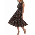 thumbnail image 4 of Robe d'Été Mi-Longue à Fleurs pour Femme, Manches à Volants, Robe Smockée, Fluide, Robe d'Invitée de Mariage, Fleur Noire m, 4 of 9