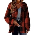 thumbnail image 2 of Timegard Womens Jacket Plus Size Plaid Stand Collar Button down Fleece Hooded Jacket Winter Fuzzy Warm Coat, 2 of 3