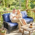 thumbnail image 2 of Outsunny Canapé d'Extérieur 3 Places avec Coussins en Rotin pour Patio Bleu Foncé, 2 of 10