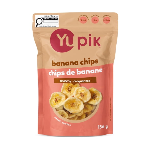 Yupik Sweetened Banana Chips, Gluten-Free, Kosher, High-Quality Dried Fruits, Sweet Crunchy Snacks, Lightly Sweetened Dried Banana Slices, Healthy Snacks, 8 Count, 156 g