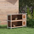 thumbnail image 2 of PawHut 2 Tier Rabbit Hutch Bunny Pet House Wooden Coop Run Brown, 2 of 10