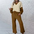 thumbnail image 2 of Posijego Ensemble de Survêtement pour Femmes 2 Pcs à Blocs de Couleur Col Rond Chandail Chandails en Molleton Pantalons Tenues de Détente, 2 of 7