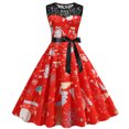 thumbnail image 2 of Fridja Mode Femmes Dentelle une Ligne Flare Robe Vintage Bal Bal Balançoire Impression Sans Manches Noël Robe de Soirée de Noël, 2 of 9