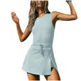 thumbnail image 3 of Vente de Rentrée! QATAINLAV Robe de Tennis avec Shorts pour Femmes Été Sans Manches Entraînement Golf Robes Dos Ouvert Combinaison Athlétique Barboteuses Robe-Skort Bleu Clair TTG, 3 of 8