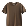 thumbnail image 1 of T-shirt Enfant Manches Courtes Coton Col Rond Couleur Unie Blouse Décontractée Tops Été Café 11-12 Ans, 1 of 5