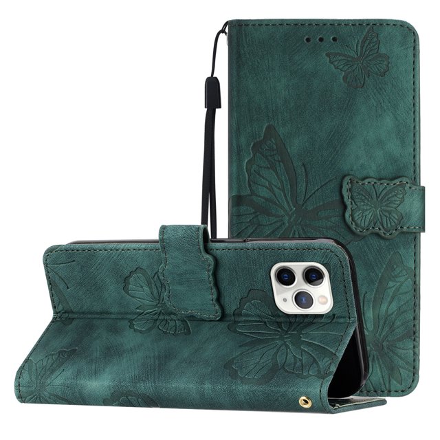 Compatible with iPhone 11 Pro Embossed Butterfly Case with Wallet and Kickstand Cover