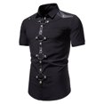 thumbnail image 1 of HWRETIE Polos pour Hommes Hommes Manches Courtes Col Rabattu Uni Boutons Blouse Chemise Hauts, 1 of 3