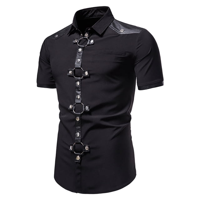 HWRETIE Polos pour Hommes Hommes Manches Courtes Col Rabattu Uni Boutons Blouse Chemise Hauts