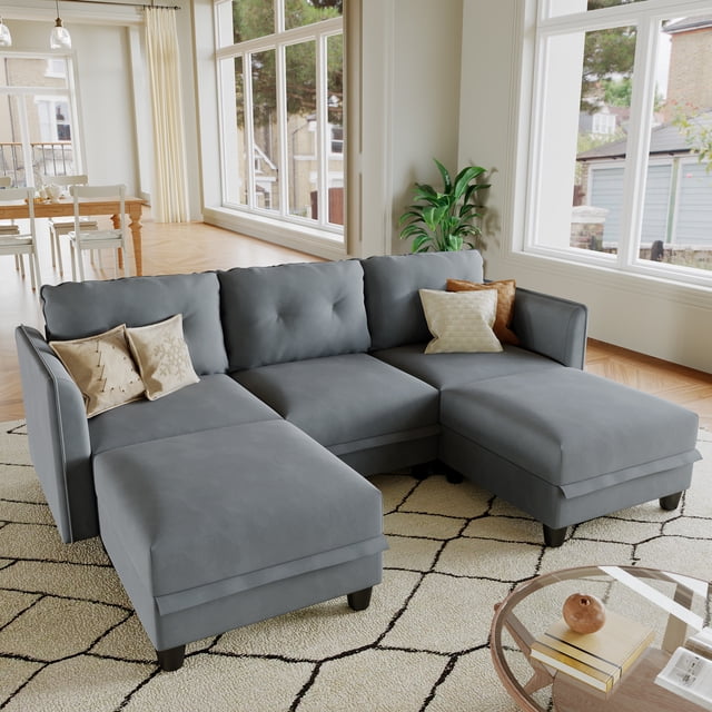 LLappuil Modular Sectional Sofa, 5 Seat Modular Sectional Sofa with Storage, Velvet Waterproof Anti-Scratch Sofa for Living Room