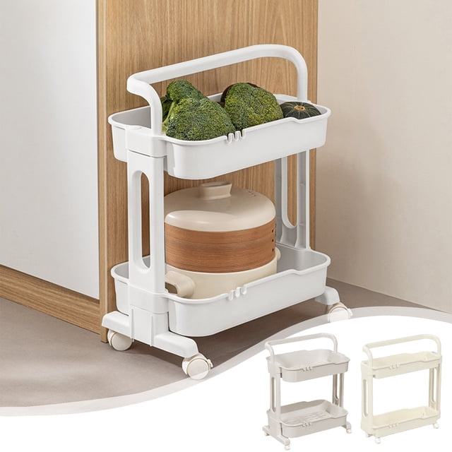 Bowayaoa 2-Tier Narrow Storage Shelf For Bathroom, Small Space Side Cabinet With Wheels, Stainless Steel Organizer Cart For Kitchen, Living Room, Utility Rack