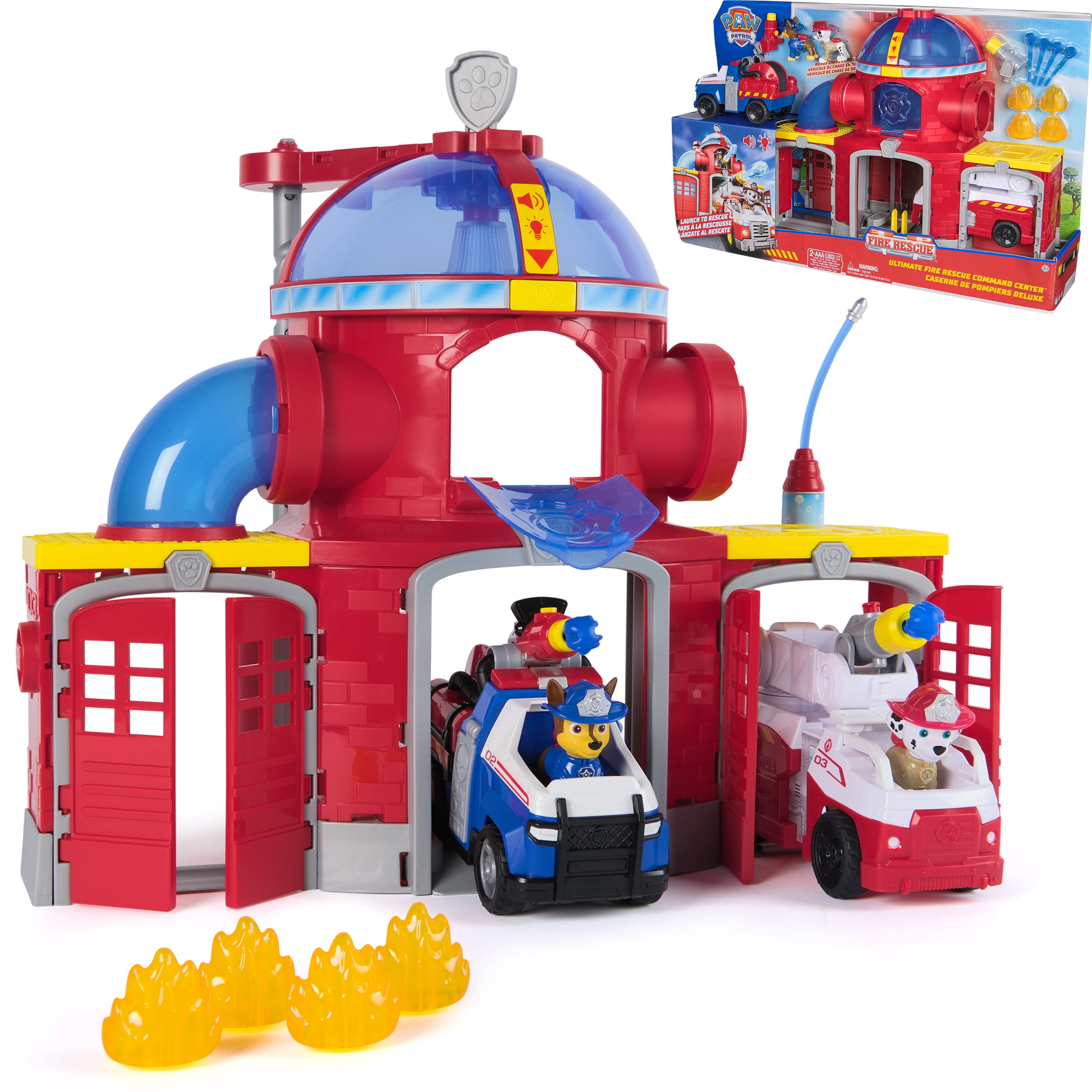 PAW Patrol Pat' Patrouille Mission pompiers, Caserne de pompiers deluxe avec effets sonores et lumineux, 2 véhicules et figurines, jouets pour garçons et filles à partir de 3 ans