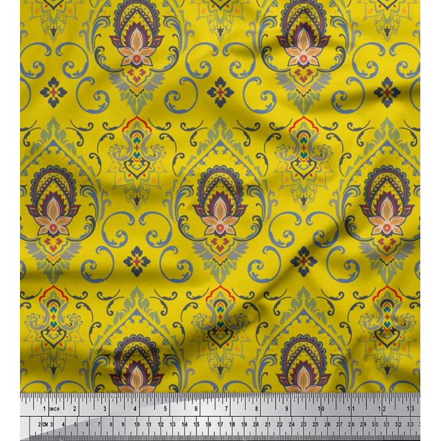 Soimoi Rayon Fabric Floral & Ogee Damask Print Fabric by Yard 42 Inch Wide
