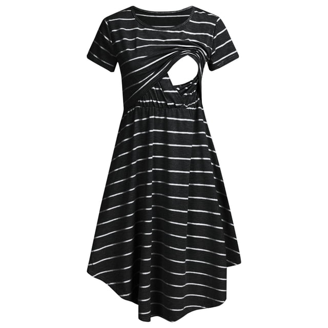 2025 Nouvelle Robe de Maternité Décontractée à Rayures pour Femmes Robes pour Femmes Grande à Manches Courtes Robe d'Allaitement d'Automne Longues Robes à Rayures Robe de Maternité Multifonction à Rayures