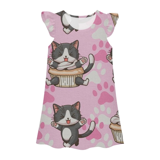 MIASHUI Robe de Princesse pour Filles, Chemises de Nuit pour Enfants Filles, Manches Volantées, Pyjama, Rose, 3-4 Ans