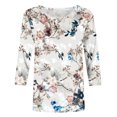 thumbnail image 4 of Pompotops T-shirt Mode Femme Imprimé Ample Mi-Longueur Manches 3/4 Blouse Col Rond Hauts Décontractés, 4 of 5