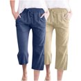 thumbnail image 1 of Timegard 2pc Capri Pants for Women Cotton Linen Elastic Waist Loose Lounge Crop Pants Pockets Solid Color, 1 of 7