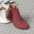 thumbnail image 2 of XZNGL Chaussures pour Femmes Décontractées Mode à Franges à Carreaux à Franges à Empiècements Rétro en Suède Givré Bottines à Talon Moyen, 2 of 9