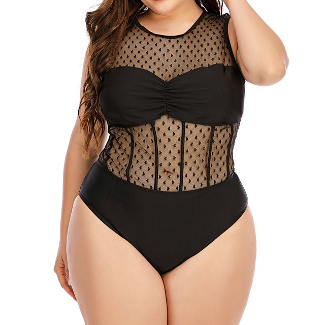 Leutsin Women's Plus Size Solid Color Charming Mesh Hollow Stitching Bikini Beach Wear