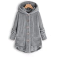 thumbnail image 1 of Qertyioot Women Plus Size Button Plush Tops Hooded Loose Cardigan Wool Coat Winter Jacket, 1 of 4