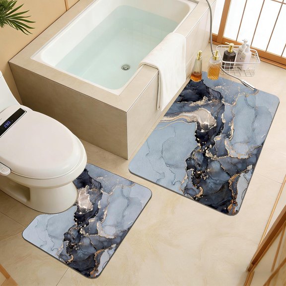 Tapis de Bain en Boue de Diatomées, Usavan à Séchage Rapide Absorbant en Forme de U pour Salle de Bain, Tapis de Sol Antidérapant en Polyester Ensemble de 2 Pcs pour Toilette, Baignoire, Douche, Entrée