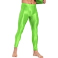 thumbnail image 2 of YUUMIN Men's Shiny Compression Pants Oil Glossy Stretchy Workout Sports Base Layer Trousers Fluorescent Green L, 2 of 5